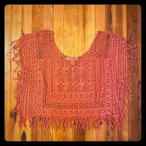 American Rag orange lace summer fringe top shirt
